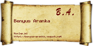 Benyus Aranka névjegykártya